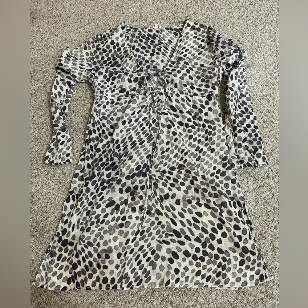 Echo Neutral Spot Print Tie-Front Cutout Dress Waist SideSlit Medium Size Cotton